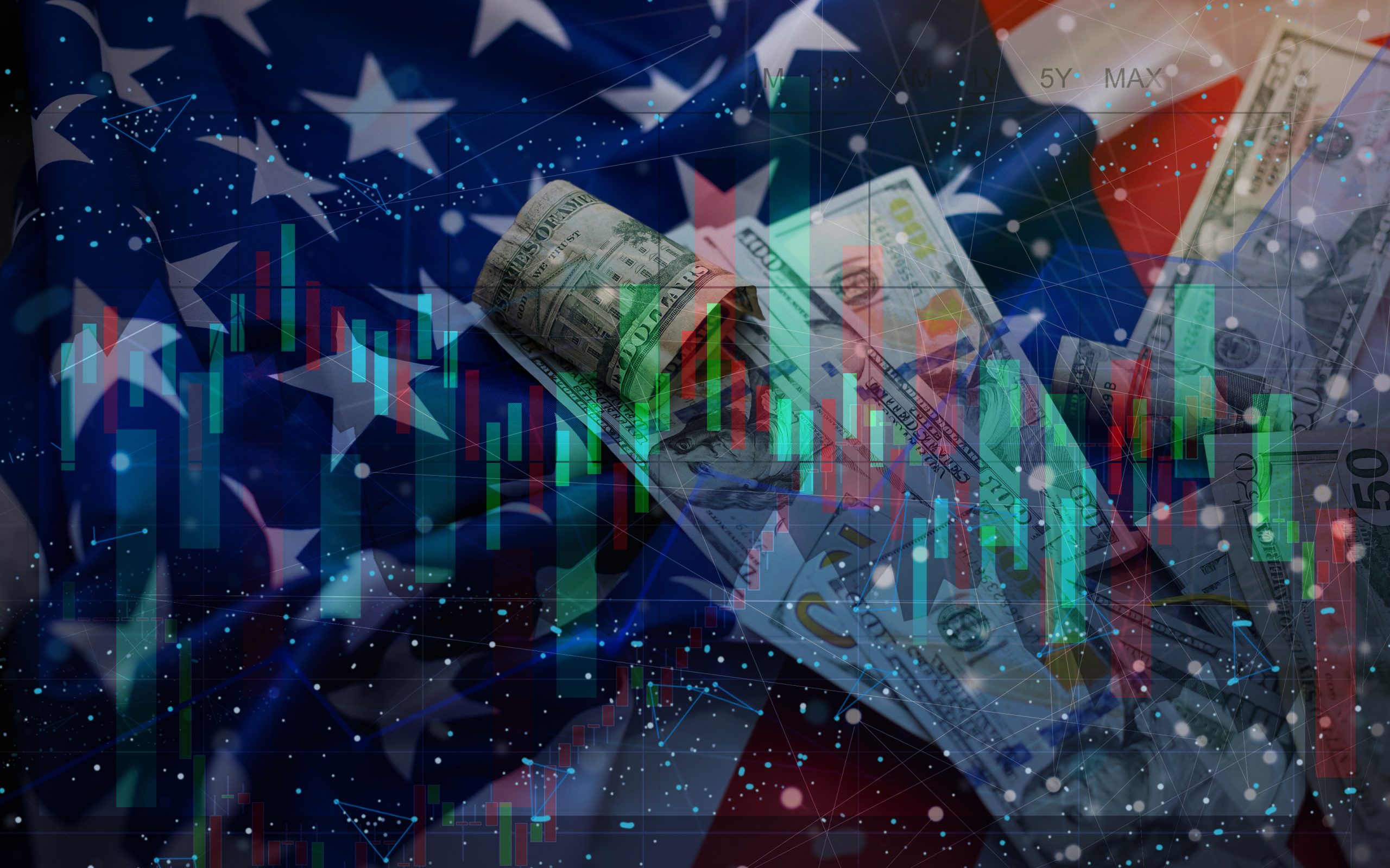 Stock Market Chart on american flag Background